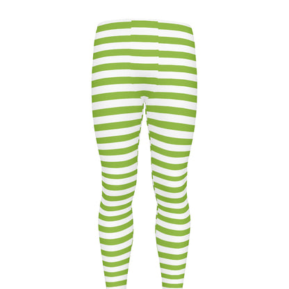 Green And White Striped Pattern Print Men's leggings
