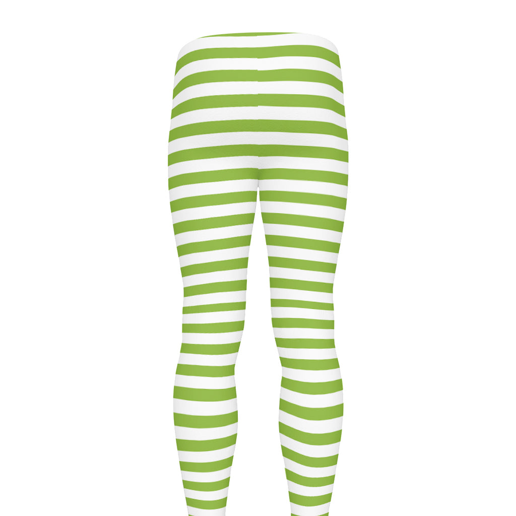 Green And White Striped Pattern Print Men's leggings
