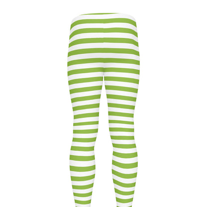 Green And White Striped Pattern Print Men's leggings