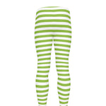 Green And White Striped Pattern Print Men's leggings