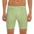 Green And White Striped Pattern Print Men's Long Boxer Briefs
