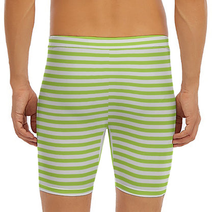 Green And White Striped Pattern Print Men's Long Boxer Briefs