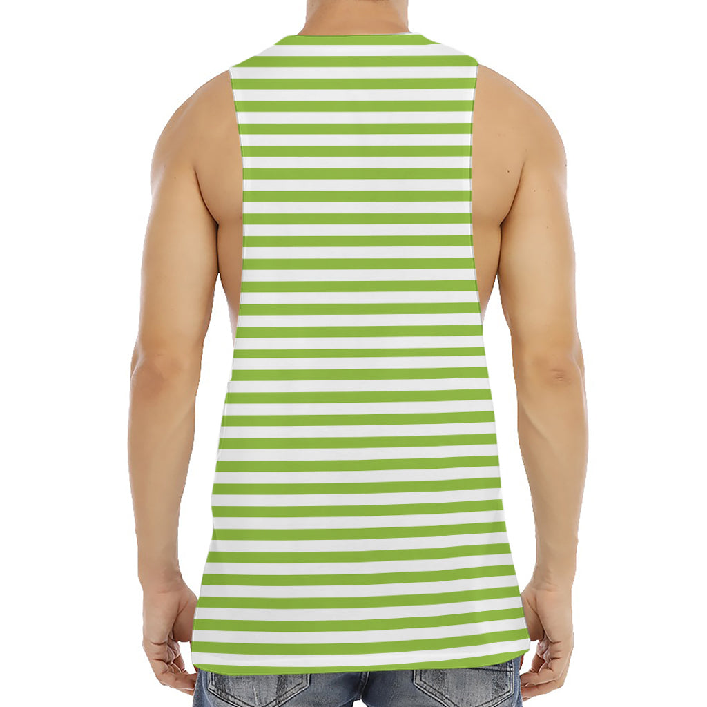Green And White Striped Pattern Print Men's Muscle Tank Top