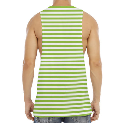 Green And White Striped Pattern Print Men's Muscle Tank Top