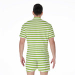 Green And White Striped Pattern Print Men's Rompers