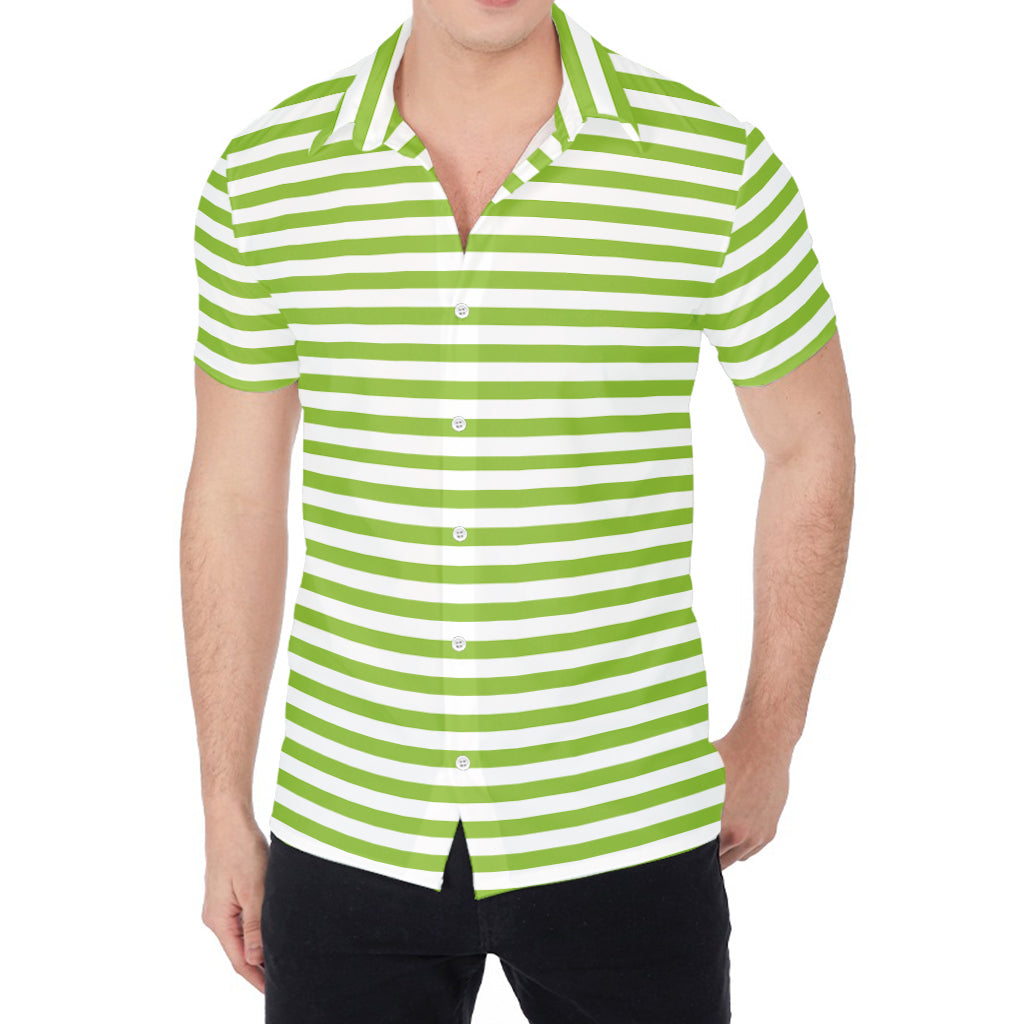Green And White Striped Pattern Print Men's Shirt