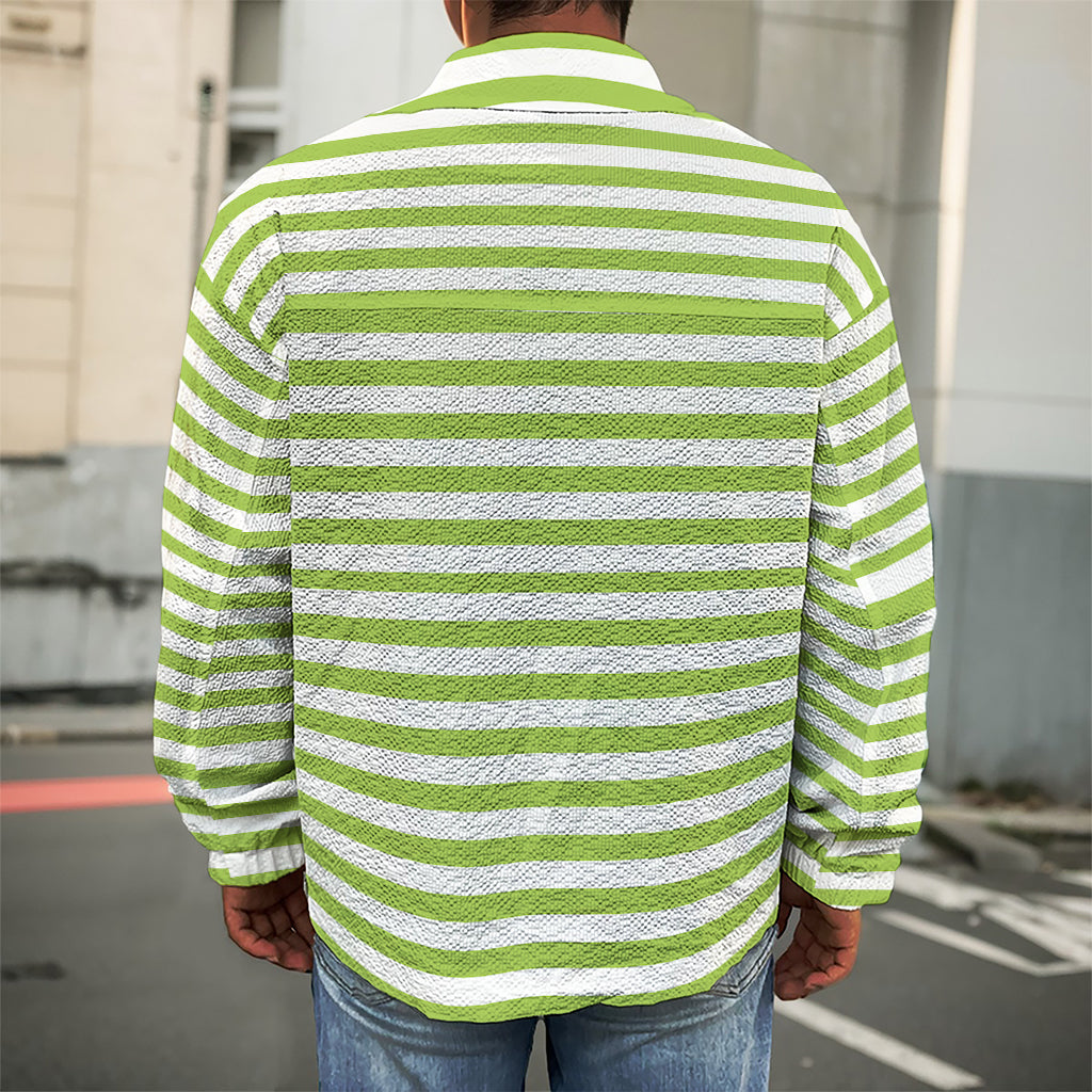 Green And White Striped Pattern Print Men's Shirt Jacket
