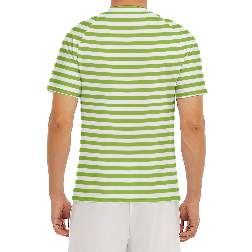 Green And White Striped Pattern Print Men's Short Sleeve Rash Guard