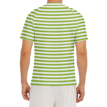 Green And White Striped Pattern Print Men's Short Sleeve Rash Guard