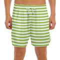 Green And White Striped Pattern Print Men's Split Running Shorts