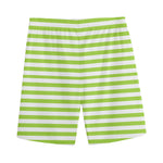Green And White Striped Pattern Print Men's Sports Shorts