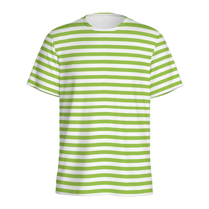 Green And White Striped Pattern Print Men's Sports T-Shirt