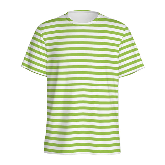 Green And White Striped Pattern Print Men's Sports T-Shirt