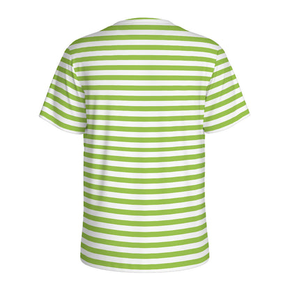 Green And White Striped Pattern Print Men's Sports T-Shirt