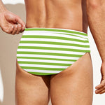 Green And White Striped Pattern Print Men's Swim Briefs