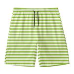 Green And White Striped Pattern Print Men's Swim Trunks