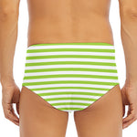 Green And White Striped Pattern Print Men's Triangle Swim Briefs