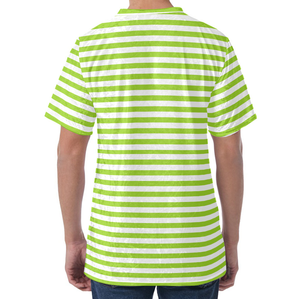Green And White Striped Pattern Print Men's Velvet T-Shirt