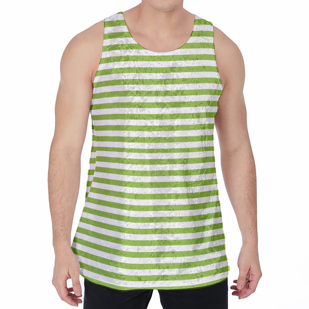 Green And White Striped Pattern Print Men's Velvet Tank Top