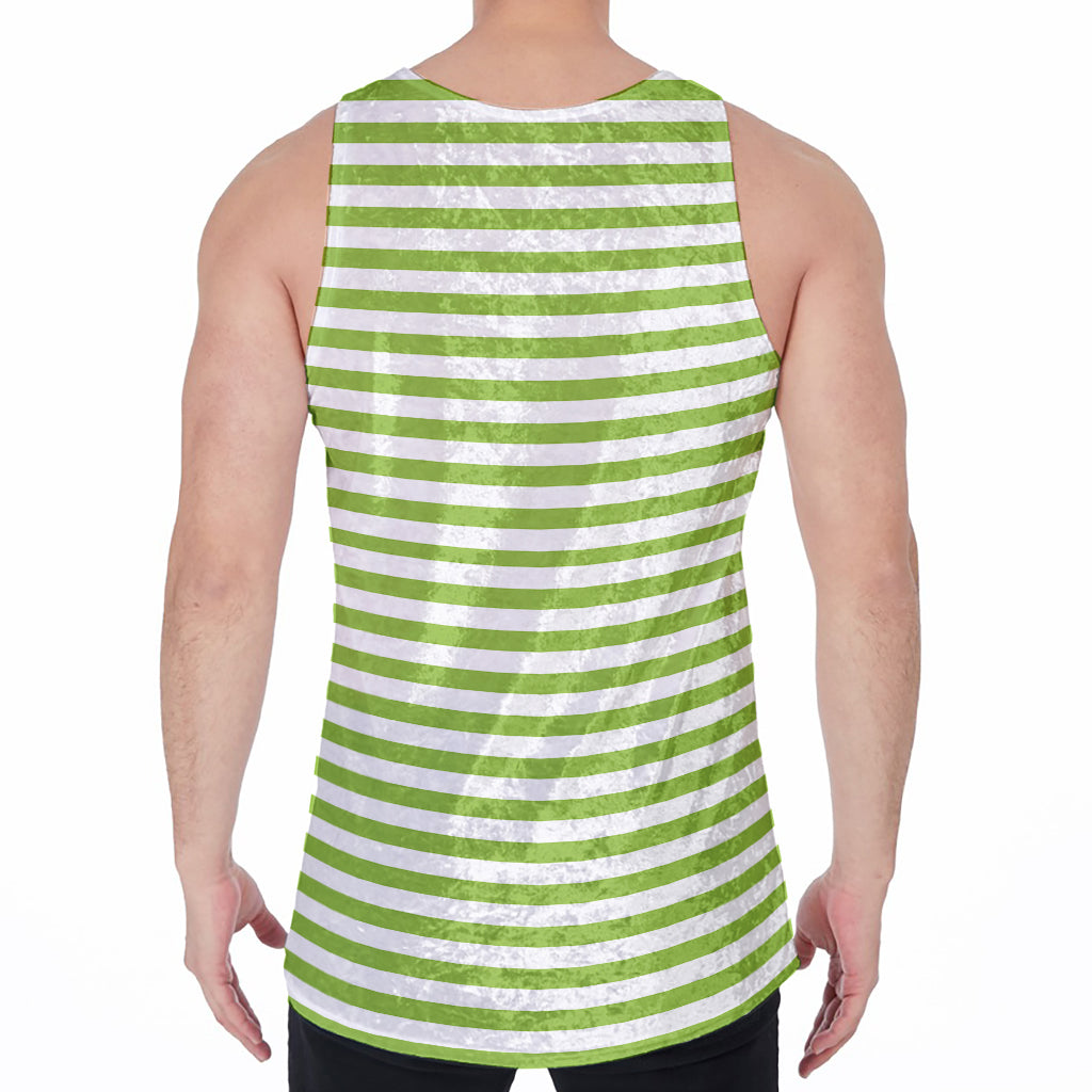 Green And White Striped Pattern Print Men's Velvet Tank Top