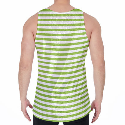 Green And White Striped Pattern Print Men's Velvet Tank Top