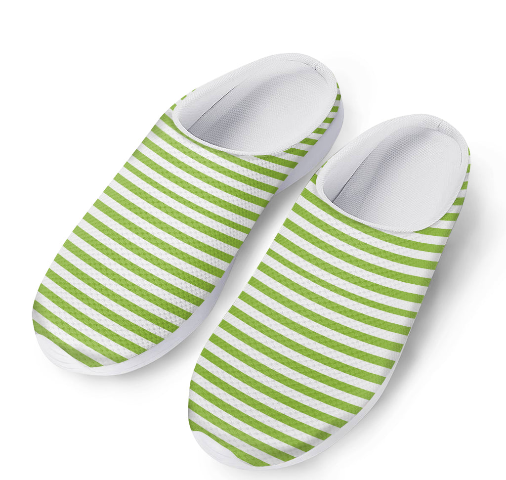 Green And White Striped Pattern Print Mesh Casual Shoes