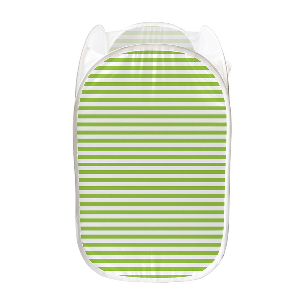 Green And White Striped Pattern Print Mesh Laundry Hamper