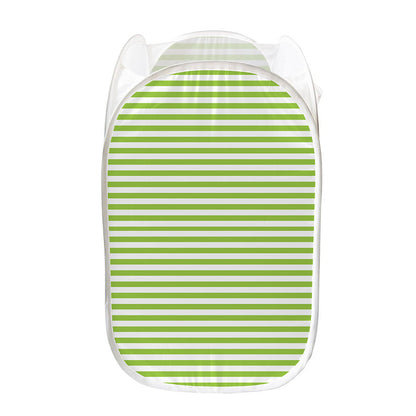 Green And White Striped Pattern Print Mesh Laundry Hamper