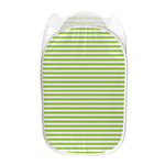 Green And White Striped Pattern Print Mesh Laundry Hamper