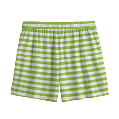 Green And White Striped Pattern Print Mesh Shorts