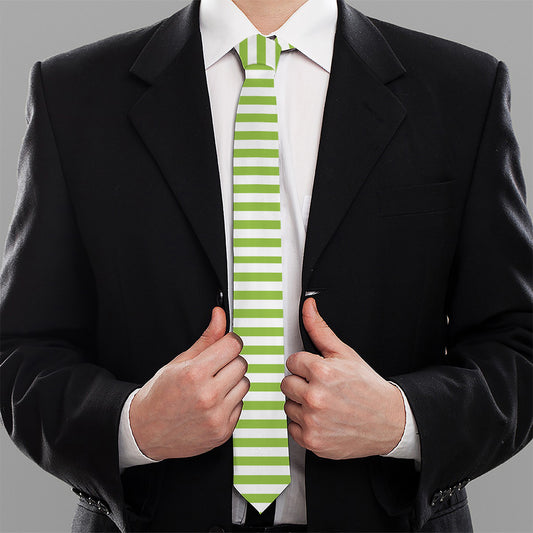 Green And White Striped Pattern Print Necktie