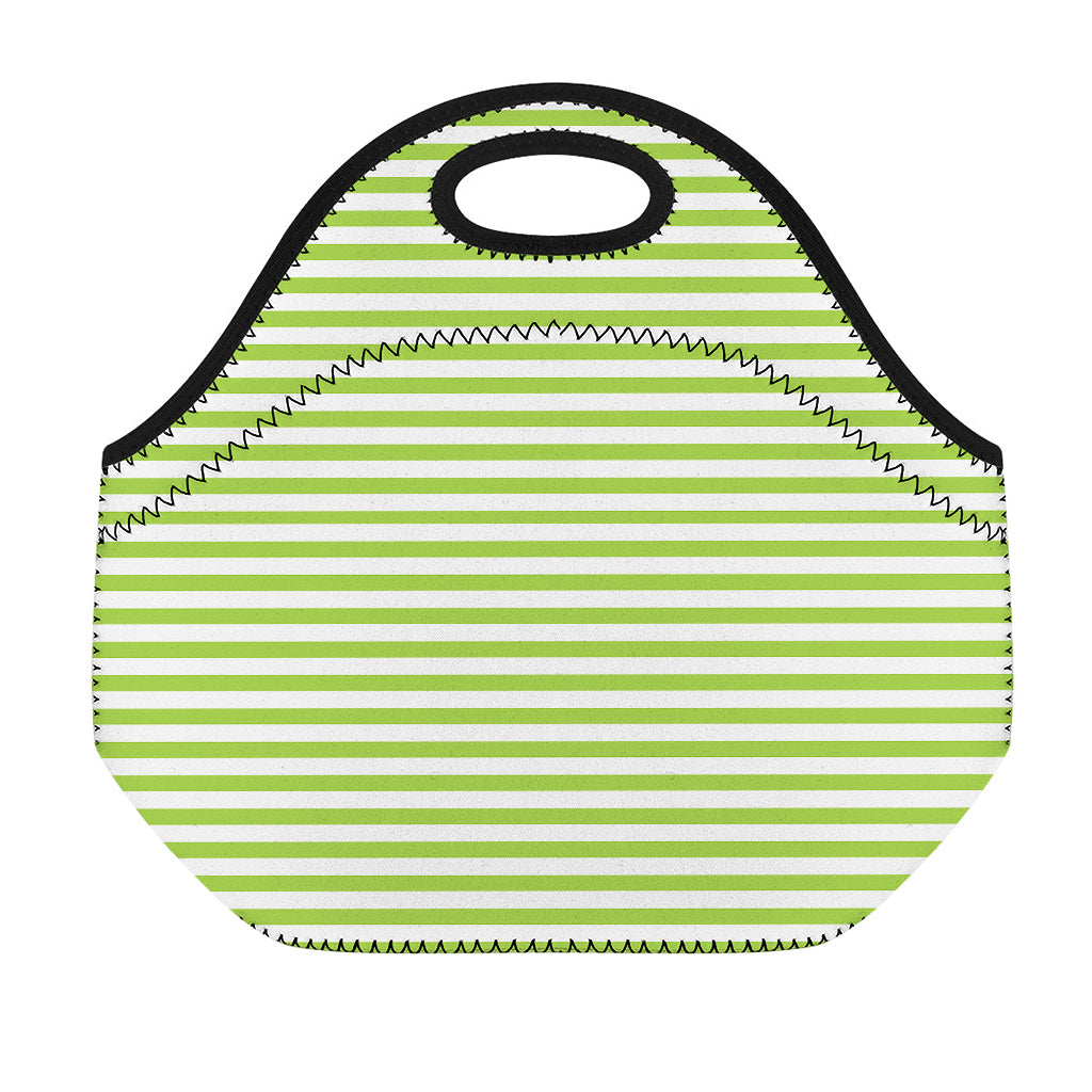 Green And White Striped Pattern Print Neoprene Lunch Bag