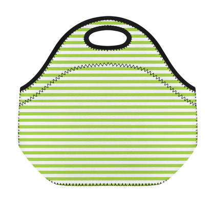 Green And White Striped Pattern Print Neoprene Lunch Bag
