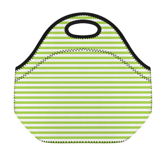 Green And White Striped Pattern Print Neoprene Lunch Bag
