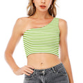 Green And White Striped Pattern Print One Shoulder Crop Top