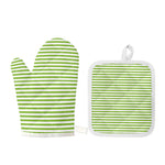 Green And White Striped Pattern Print Oven Mitt And Pot Holder Set