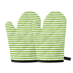 Green And White Striped Pattern Print Oven Mitts