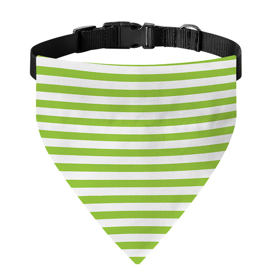 Green And White Striped Pattern Print Over The Collar Dog Bandana