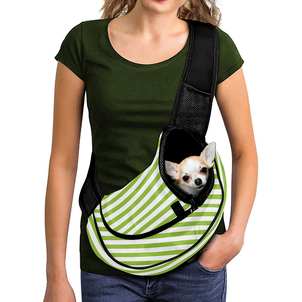Green And White Striped Pattern Print Pet Sling Carrier