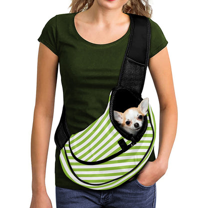 Green And White Striped Pattern Print Pet Sling Carrier