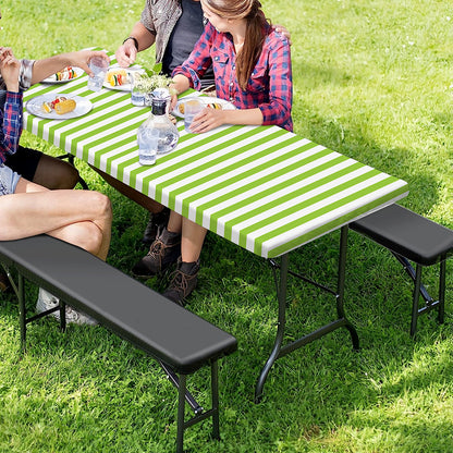 Green And White Striped Pattern Print Picnic Table Cover