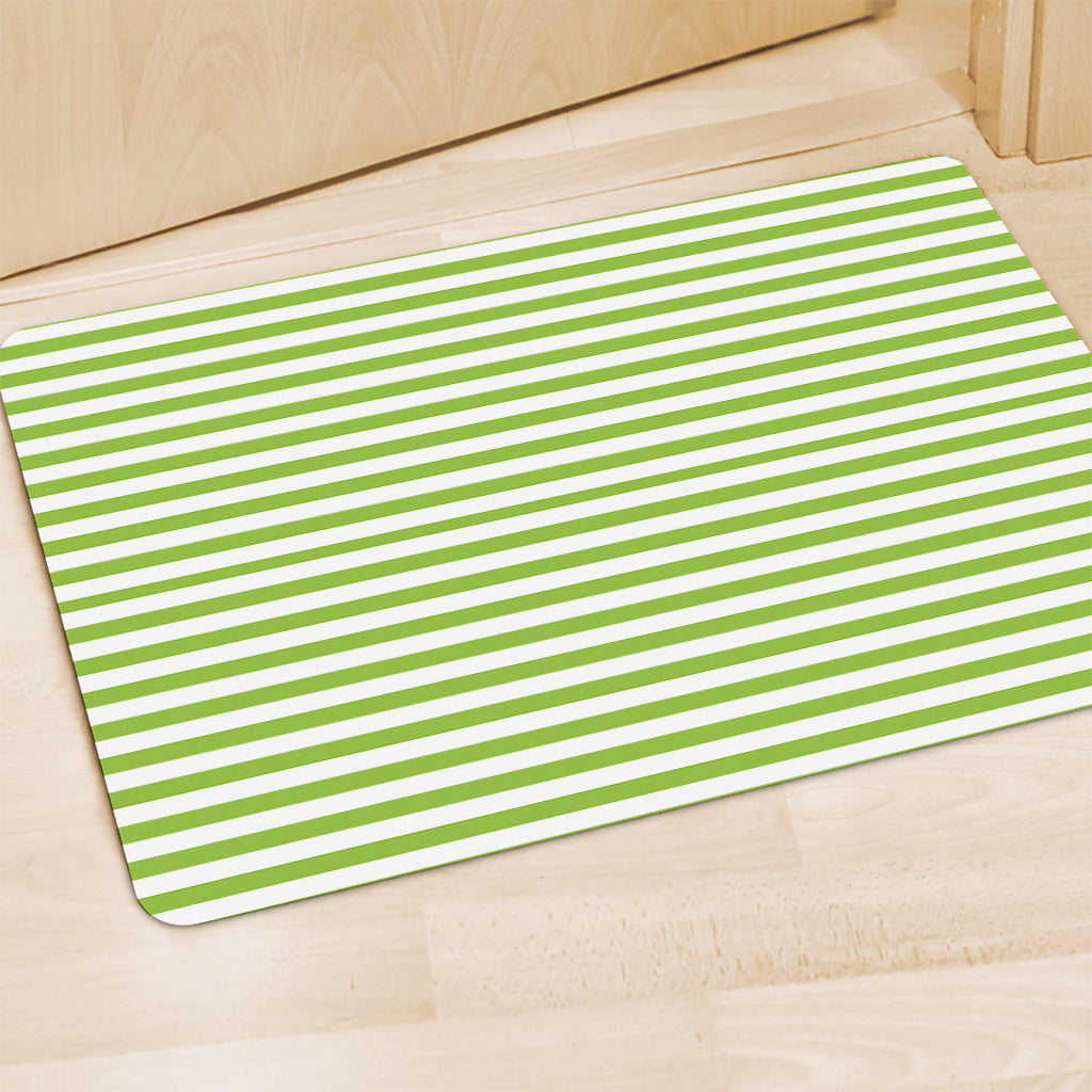 Green And White Striped Pattern Print Polyester Doormat