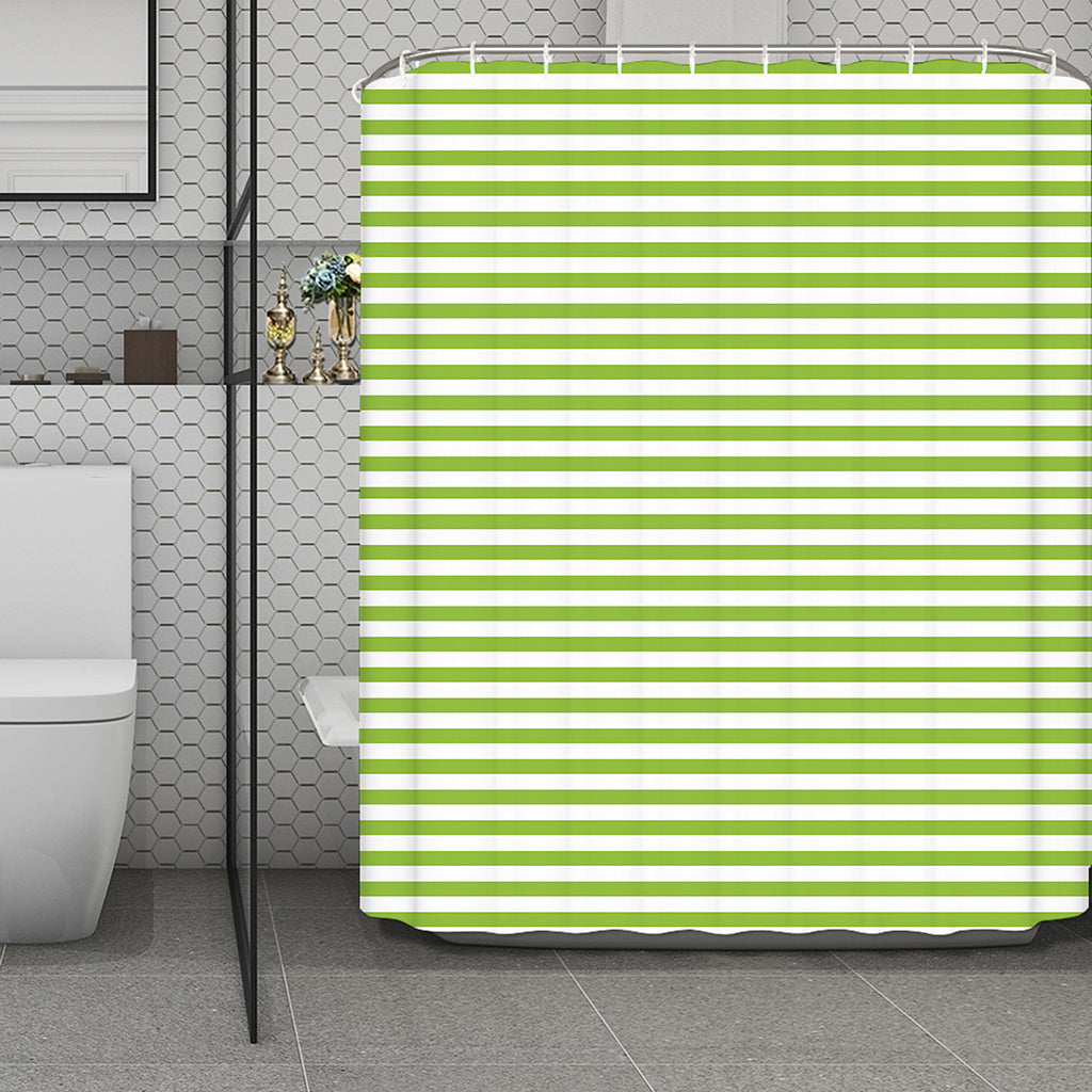 Green And White Striped Pattern Print Polyester Shower Curtain