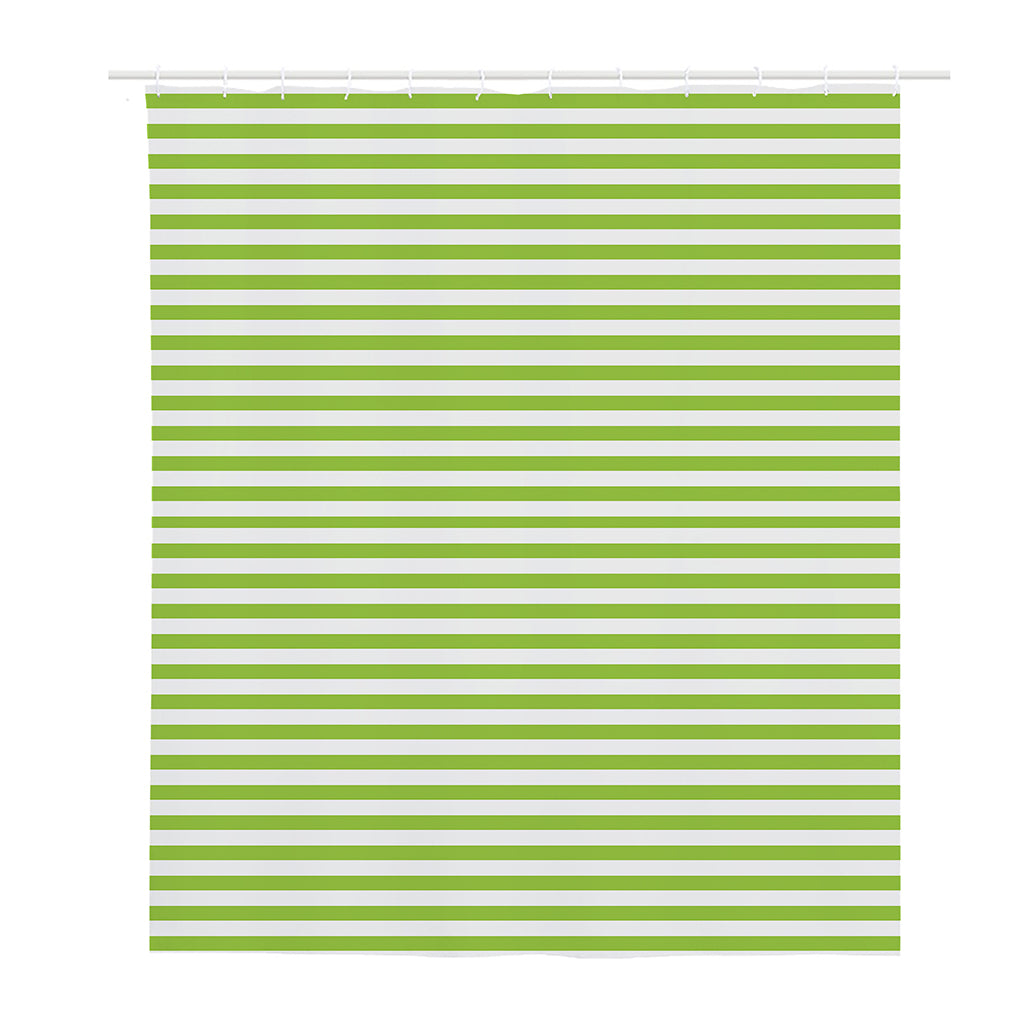 Green And White Striped Pattern Print Polyester Shower Curtain