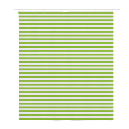 Green And White Striped Pattern Print Polyester Shower Curtain