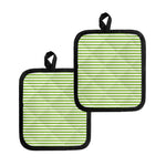 Green And White Striped Pattern Print Pot Holders