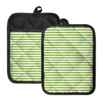 Green And White Striped Pattern Print Pot Holders With Pocket