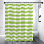 Green And White Striped Pattern Print Premium Shower Curtain