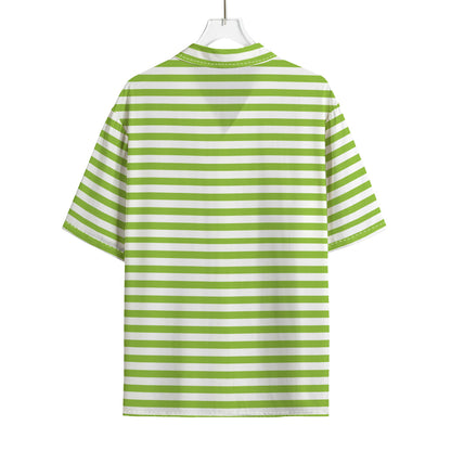 Green And White Striped Pattern Print Rayon Hawaiian Shirt