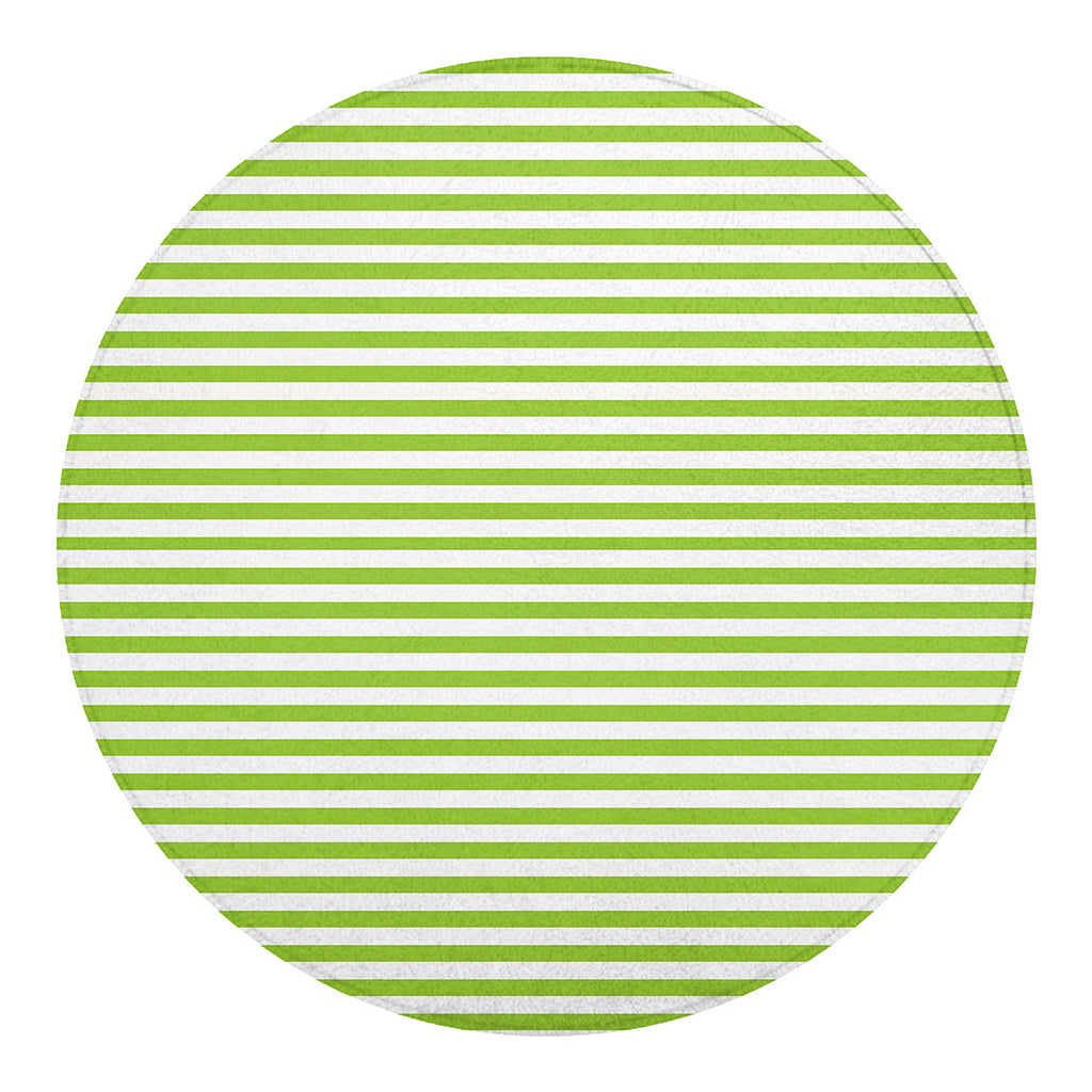 Green And White Striped Pattern Print Round Blanket